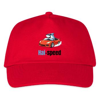 Haispeed | Cooler Cartoon-Hai im Sportwagen - Kinder Basecap - Rot - Vorne