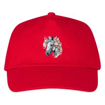 Aquarell-Pferdekrone mit pastellfarbenen Blumen - Kinder Basecap - Rot - Vorne