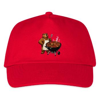 Bär am Grill – BBQ Meister - Kinder Basecap - Rot - Vorne