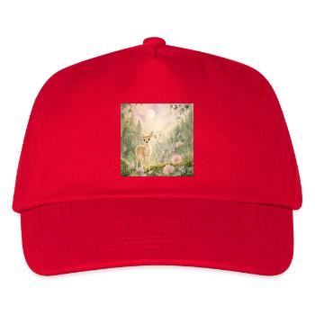 Cute Baby Deer in Enchanted Forest – Whimsical - Kinder Basecap - Rot - Vorne