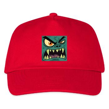 Wütendes Monster Gesicht – Cartoon Vektor Grafik - Kinder Basecap - Rot - Vorne