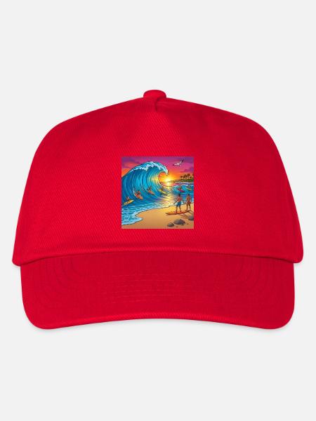 Welle beim Sonnenuntergang - Kinder Basecap - Rot