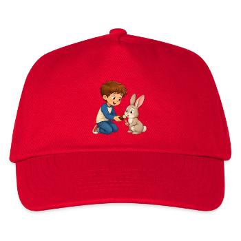 Rabbit gets cucumber from cheerful boy - Kids’ Baseball Cap - red - Front