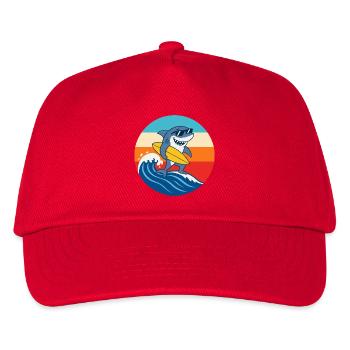 Retro Sunset Surf Cartoon Shark - Kids’ Baseball Cap - red - Front