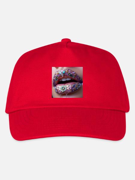 Juwelenverzierte Lippenkunst - Kinder Basecap - Rot