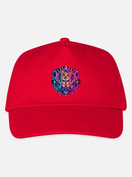 Kosmischer Corgi – Mandala & Galaxie - Kinder Basecap - Rot