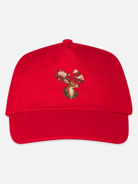 Hirsche mit Geweih, die mit Magnolien blühen - Kinder Basecap - Rot