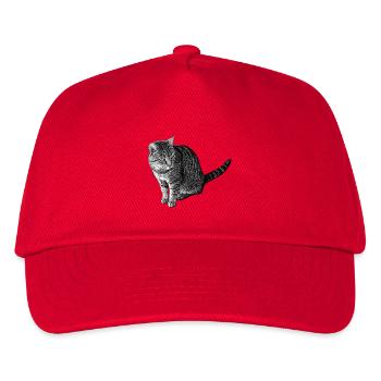Detailierte Katzenlinienzeichnung in Schwarz - Kinder Basecap - Rot - Vorne