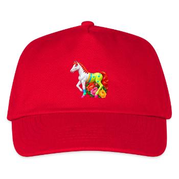 Niedliches Märchenpferd auf einer Blumenwiese - Kinder Basecap - Rot - Vorne