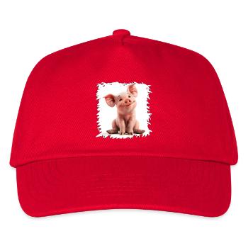 Fröhliches Schweinchen Cartoon - Kinder Basecap - Rot - Vorne
