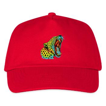Brüllender Psychodelischer Neonleopard - Kinder Basecap - Rot - Vorne