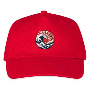Große Welle Sonne Sakura Japan Kunst Vektor Shirt - Kinder Basecap - Rot - Vorne
