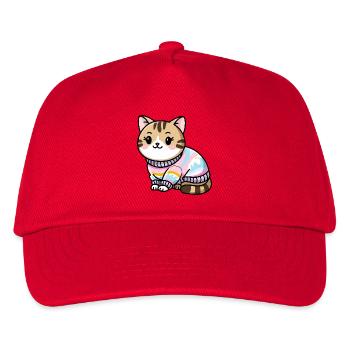 Kuscheliger Pullover Katze - Kinder Basecap - Rot - Vorne