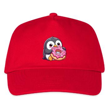 Cute penguin with donut in snowy cartoon - Kids’ Baseball Cap - red - Front