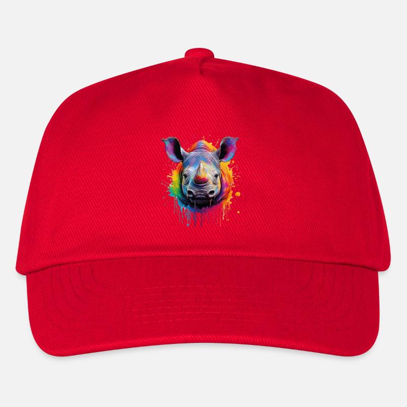 Bunter Rhino-Porträt mit Farbklecks - Kinder Basecap - Rot