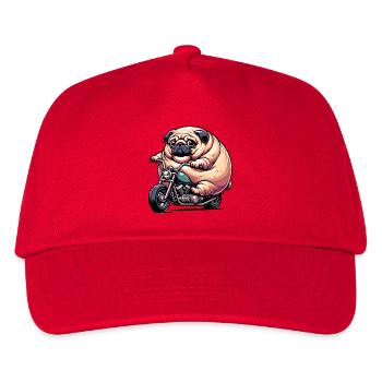 Mops Auf Motorrad Lustiger Biker Hund - Kinder Basecap - Rot - Vorne