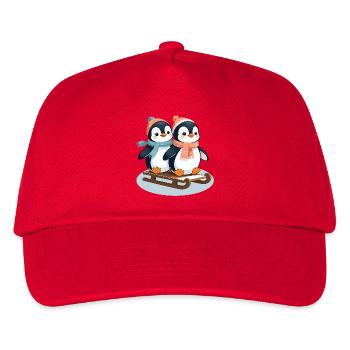 Two penguins on sleds - Kids’ Baseball Cap - red - Front