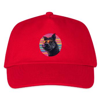 Wildschwein Sonnenbrille im Neonstreifen - Kinder Basecap - Rot - Vorne