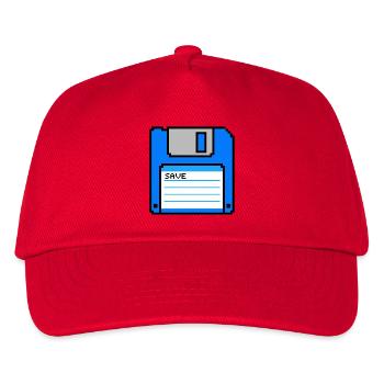 Retro Diskette Gaming T-Shirt Save - Kinder Basecap - Rot - Vorne