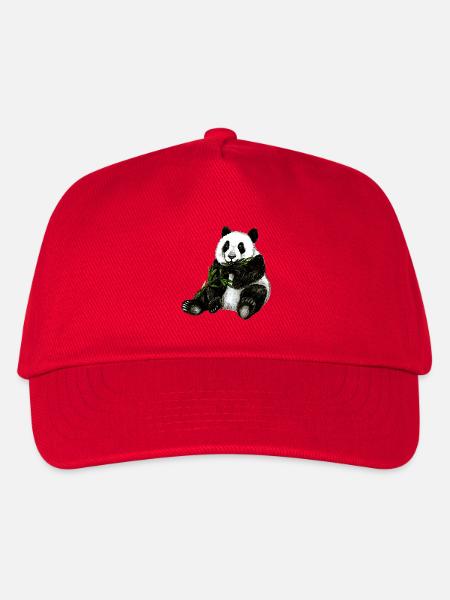 Handgemaltes Pandabär Design mit grünem Bambus - Kinder Basecap - Rot