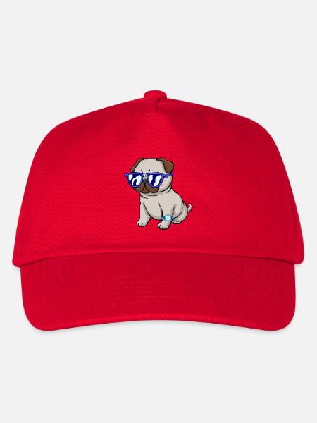 Mops mit blauer Brille - Kinder Basecap - Rot
