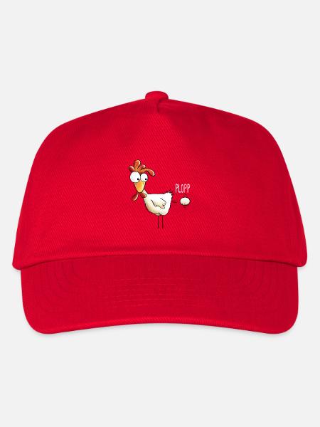 Plopp es ist raus das Ei - Huhn - Hahn - Gockel - Kinder Basecap - Rot
