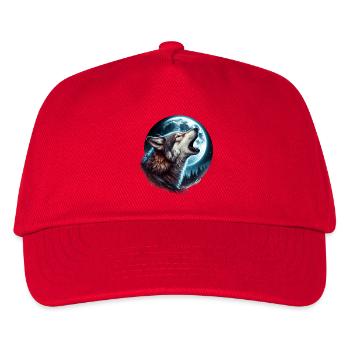 Wolf heult den Vollmond an - Kinder Basecap - Rot - Vorne