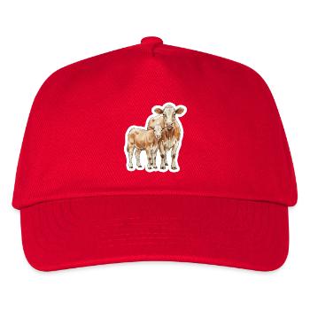 Kuh und Kalb – Aquarellkunst mit Herz - Kinder Basecap - Rot - Vorne