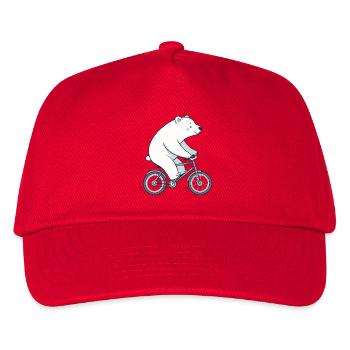 Polar bear on cartoon bike - Kids’ Baseball Cap - red - Front