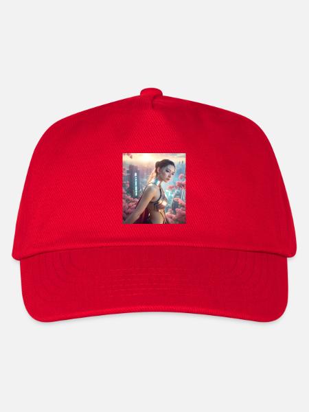 Cyber-Prinzessin über der Stadt _ GBC - Kinder Basecap - Rot