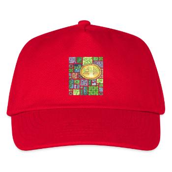 Bali temple on pattern patchwork - Kinder Basecap - Rot - Vorne