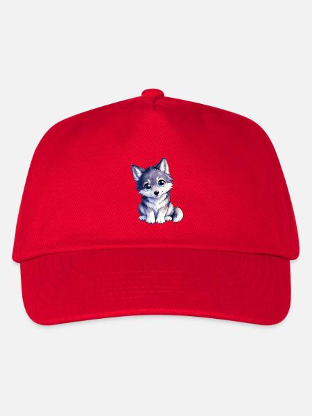 Kuscheliger Wolfswelpe mit blauen Augen - Kinder Basecap - Rot