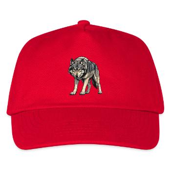 Gray Wolf Illustration - Kids’ Baseball Cap - red - Front