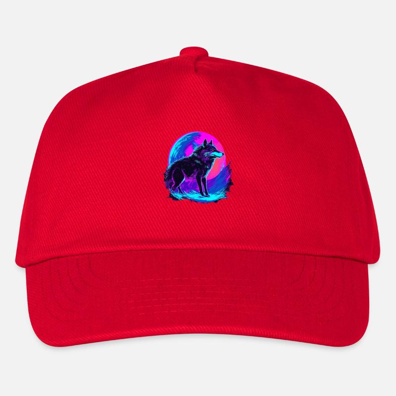 Colorful Wolf Neon Moon Synthwave - Kinder Basecap - Rot