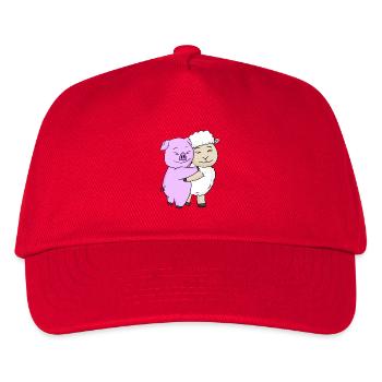 Schwein und Schaf umarmen sich - Umarmung - Kinder Basecap - Rot - Vorne