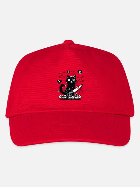 "Süße und böse schwarze Katze - Herzen und Messer" - Kinder Basecap - Rot