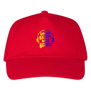 Drop Beats Not Bombs yellow blue - Kinder Basecap - Rot - Vorne