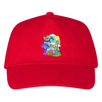 Whimsical Dinosaur and Mythical Creature Scene - Kids’ Baseball Cap - red - Front