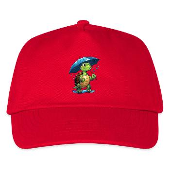 Turtle in the rain with umbrella - Kids’ Baseball Cap - red - Front