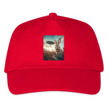 Hase Selfie mit UFO - Kinder Basecap - Rot - Vorne