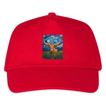 Longhorn Cow Cows Bull Van Gogh Starry Night - Kids’ Baseball Cap - red - Front