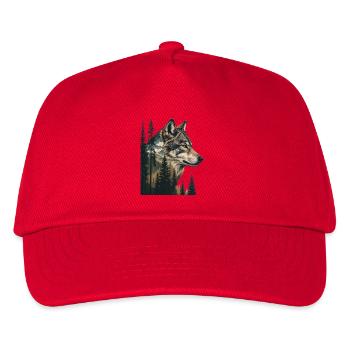 Forest Wolf Portrait with Mountains - Kids’ Baseball Cap - red - Front