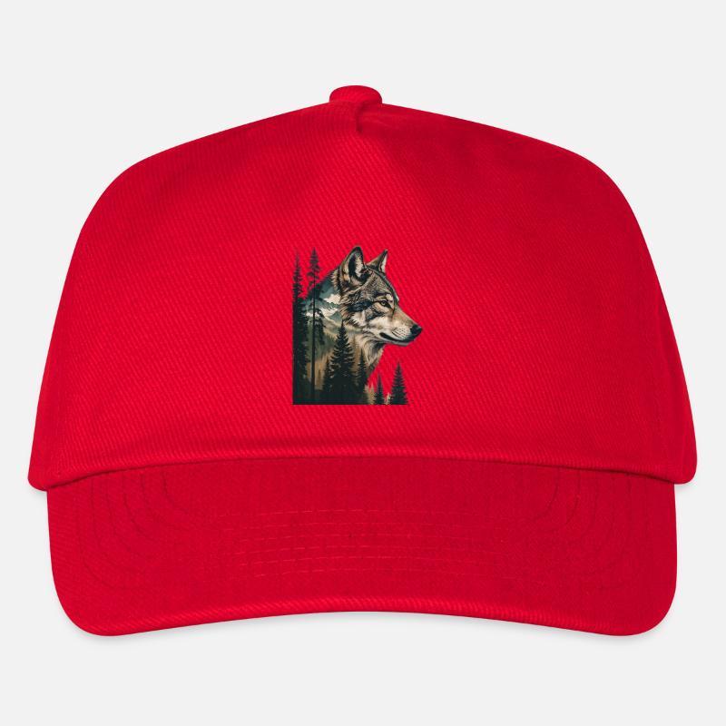 Waldwolf Portrait mit Bergen - Kinder Basecap - Rot
