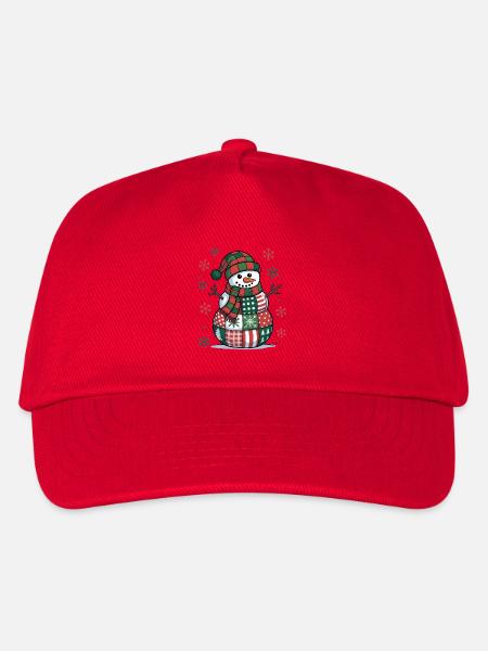 Schneemann Patchwork  - Kinder Basecap - Rot