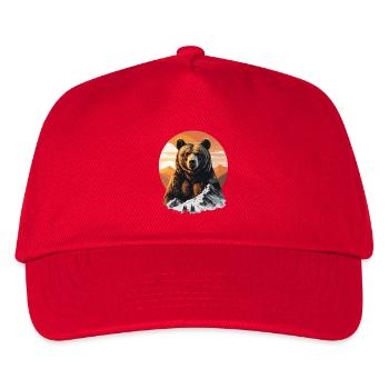 Bear in mountain panorama sunset - Kids’ Baseball Cap - red - Front