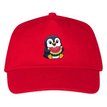 Funny Penguin with Melon Summer Fruit Cartoon - Kids’ Baseball Cap - red - Front
