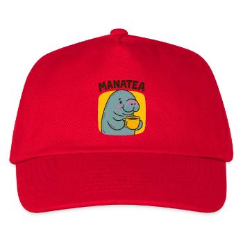 Manatea-Jubel: Manati schlürft Tee - Kinder Basecap - Rot - Vorne