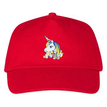 Einhorn Blau Gelb Florale Fantasie - Kinder Basecap - Rot - Vorne