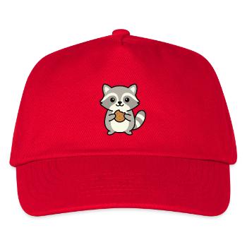 Waschbär mit Keks Cartoon Motiv - Kinder Basecap - Rot - Vorne