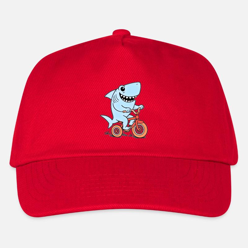 Blauer Hai auf Fahrrad - Kinder Basecap - Rot